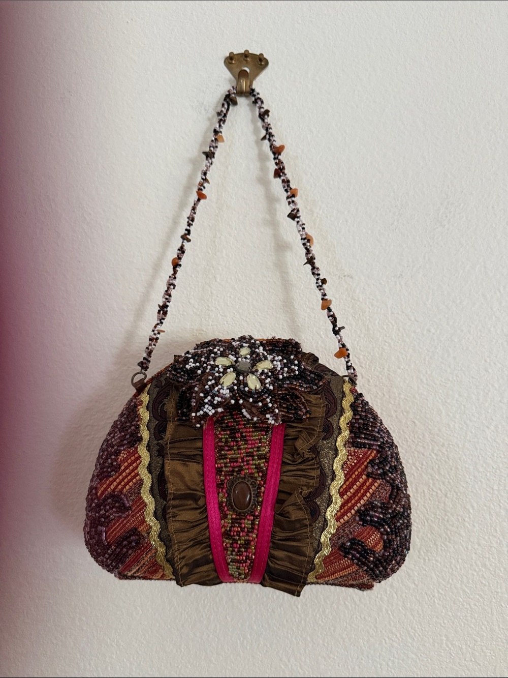 Pritzi Multicolor Beaded Floral Applique Wristlet - Brown & Pink Accents